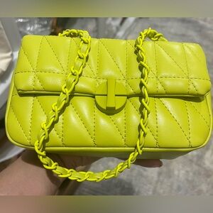 Lime Green Quilted Chain Shoulder Bag